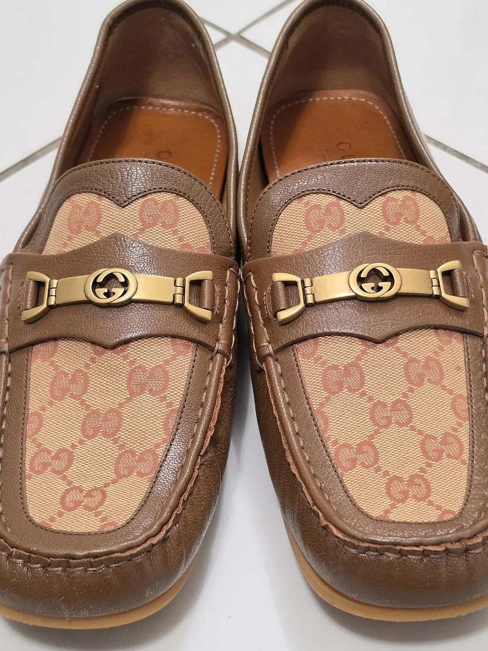 Gucci GG Canvas Leather Horsebit Loafers, 11